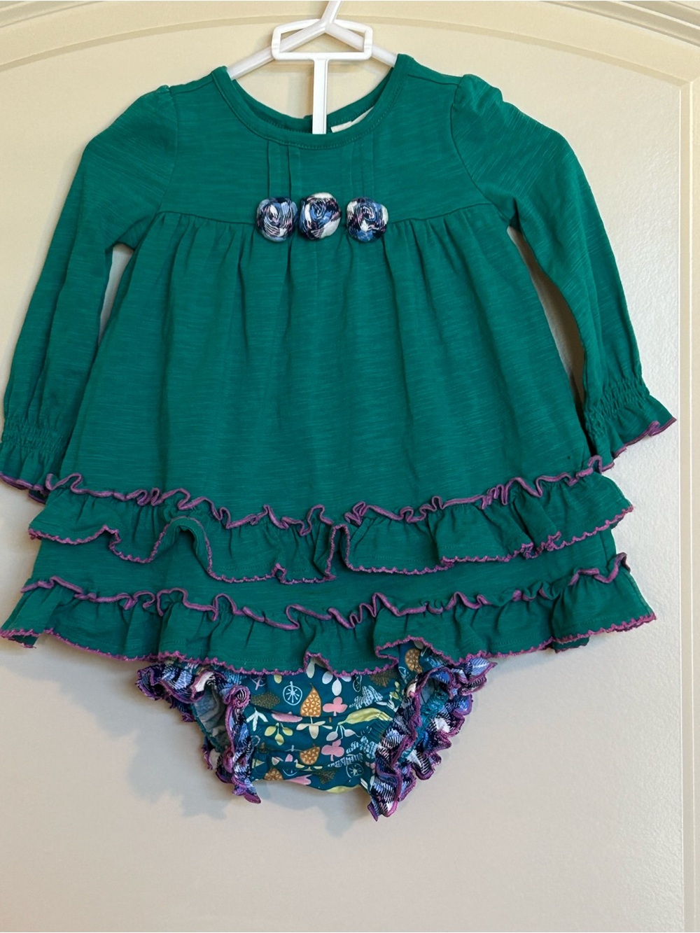 Matilda Jane Green Ruffle Dress with Floral Bloomer Set